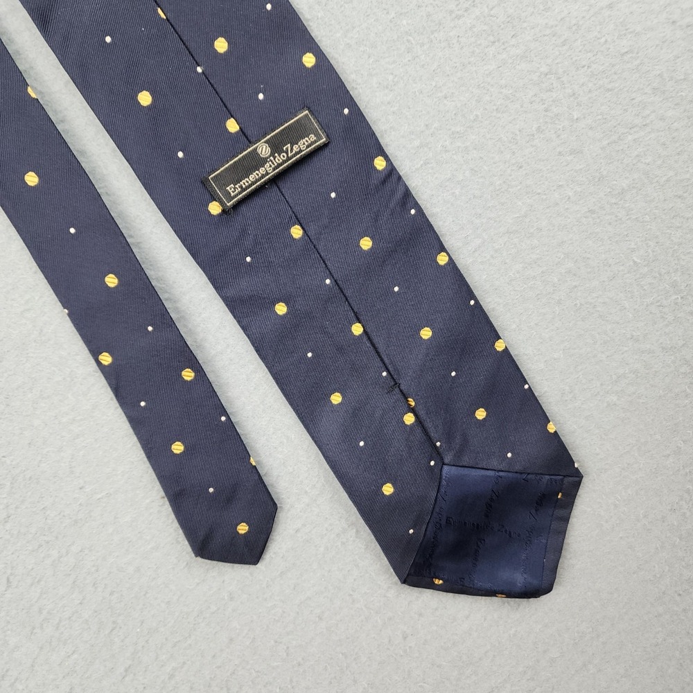 Ermenegildo Zegna Tie Mens One Size Blue Polka Dot 100% Silk Made Italy Classic